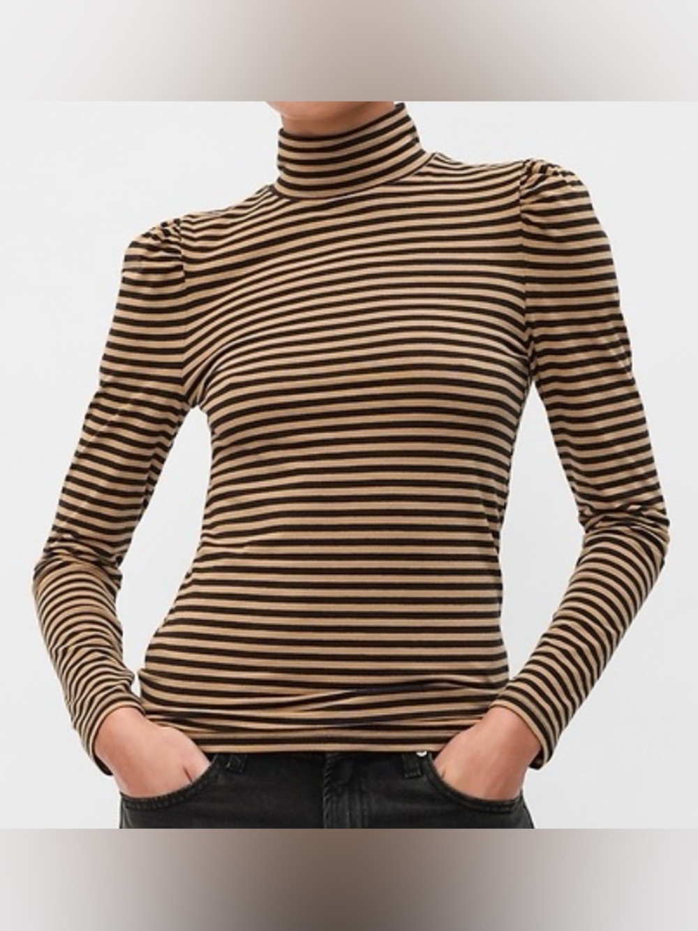 NWT GAP Striped Mock Neck Long Sleeve Top in Brown and Black Size Small